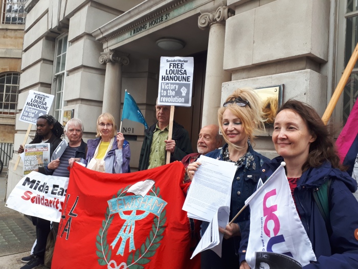 Trade unionists protest at the Algerian embassy in London, 20 June